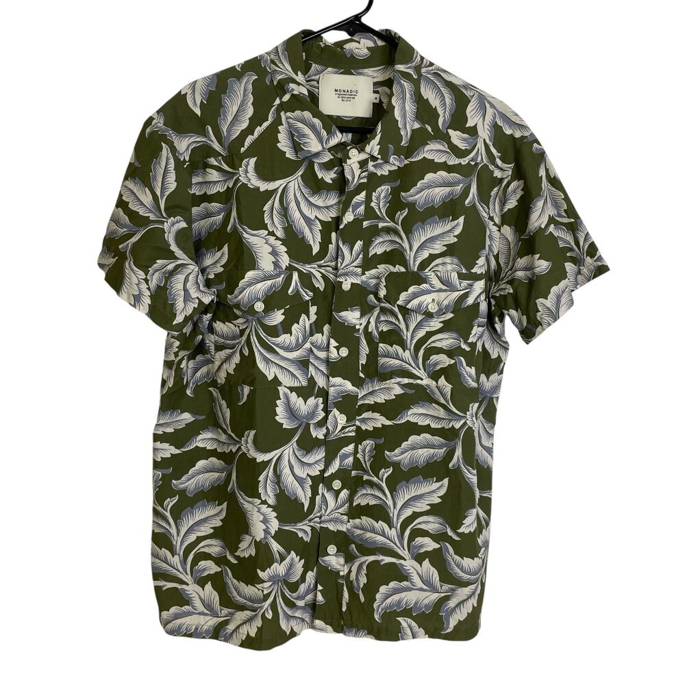 Monadic Hawaiian Shirt Mens Size M Green Floral Short Sleeve Button Aloha Japan
